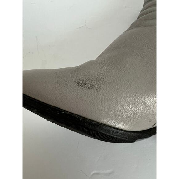 BALENCIAGA Gray Glove Leather Zip Up Chunky Heel Round Toe Ankle Boots 7  EU 37 - Picture 14 of 16